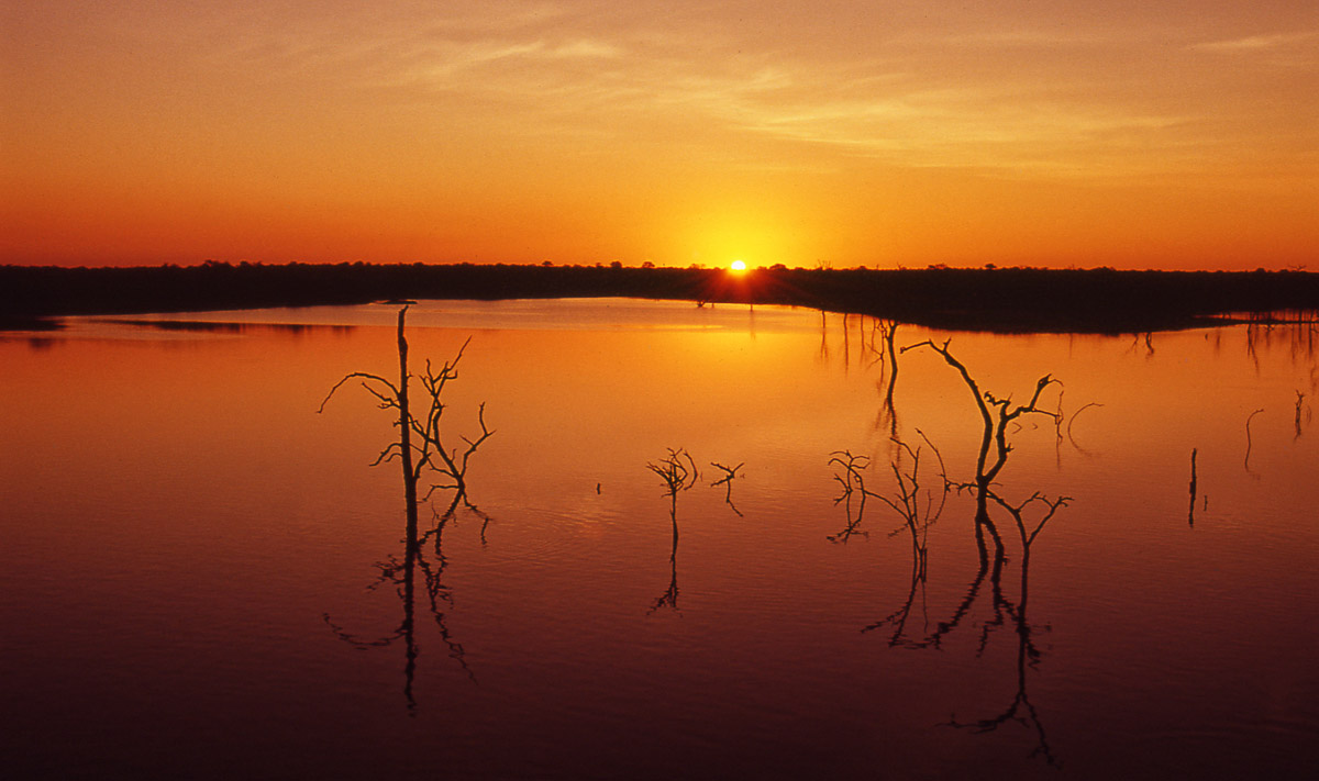 Sunset over Pioneer dam taken in Mopani camp