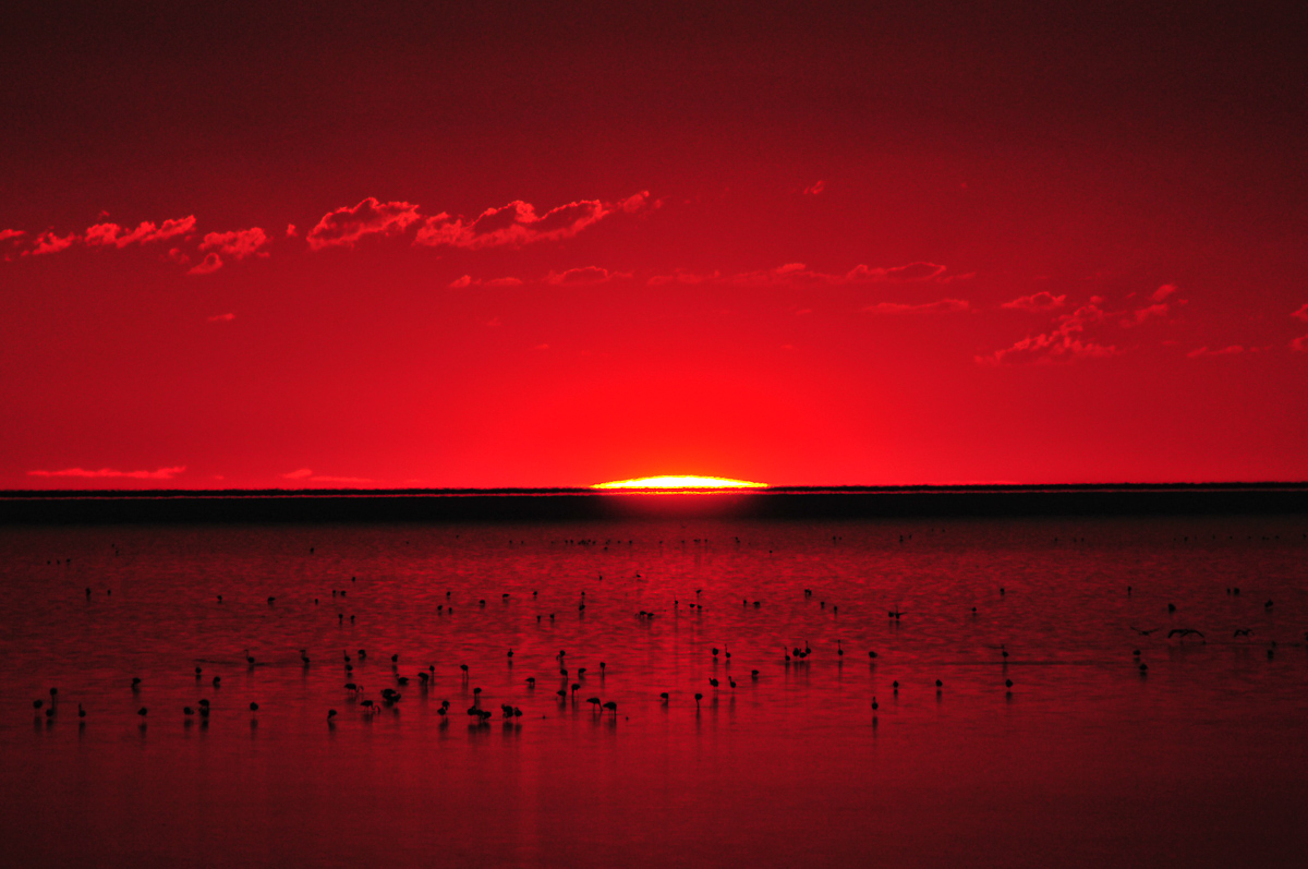 Sunset over Etosha pan from Onkoshi camp