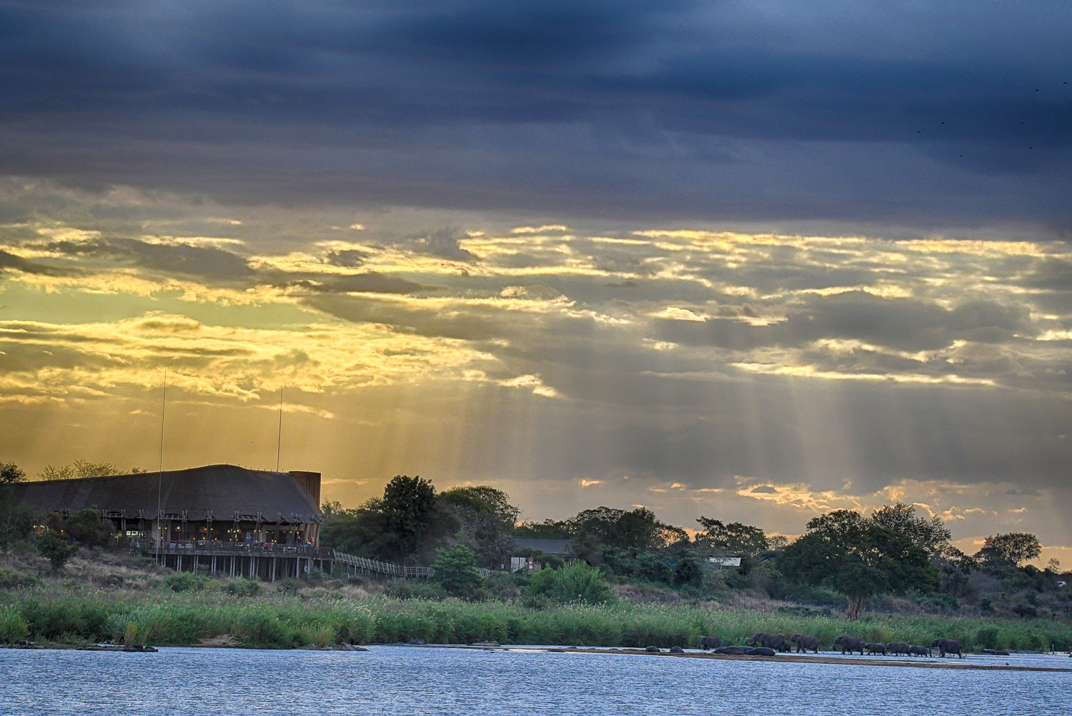 Sun setting behind Lower Sabie camp in the Kruger National park