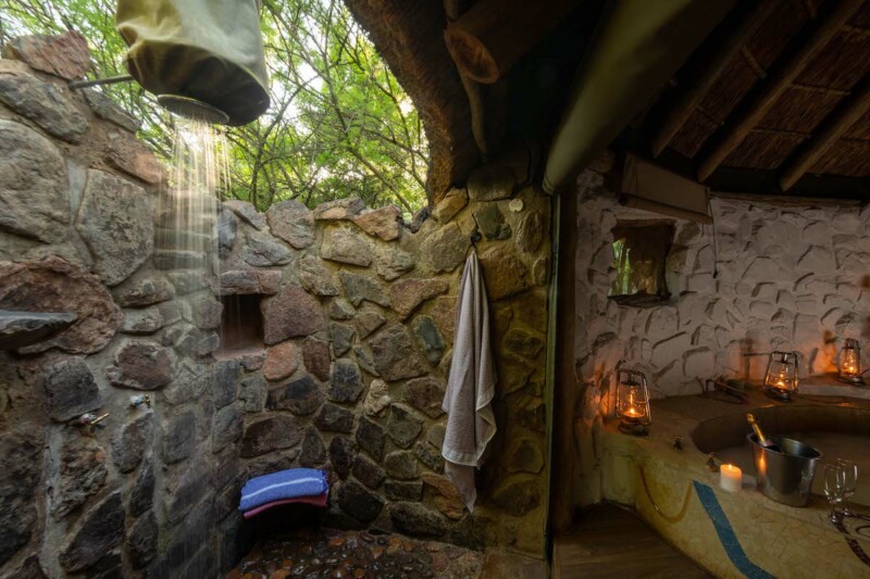 Outdoor shower at Jacis Safari Lodge