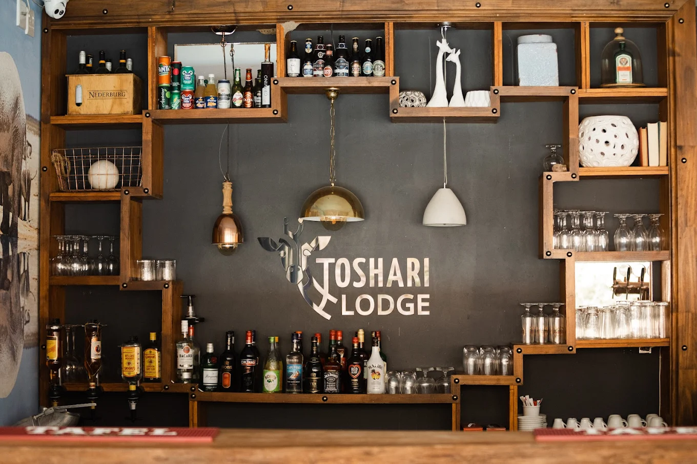 close up of the bar at Toshari Lodge