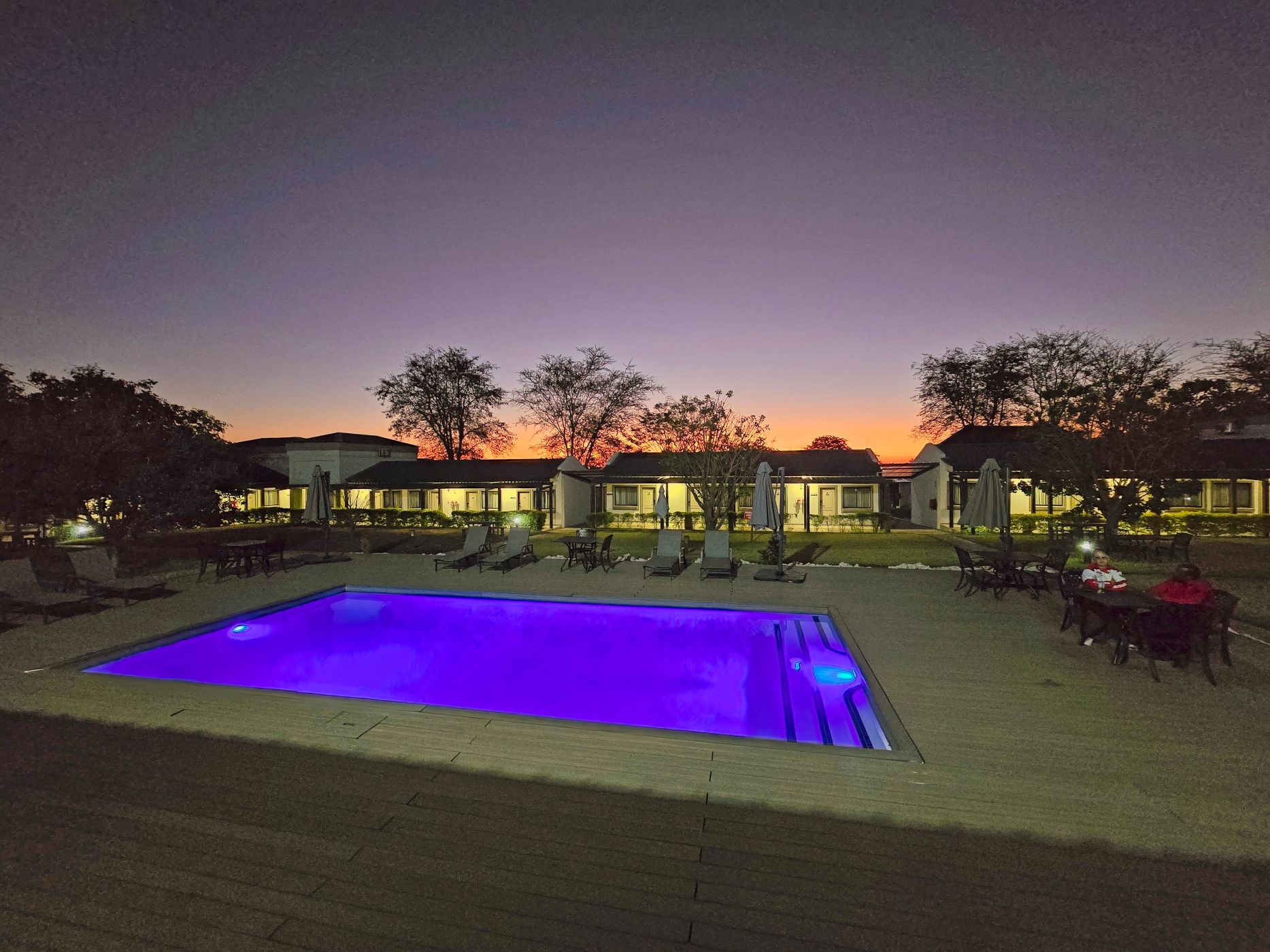 The pool at night at Travelodge Kasane in Botswana