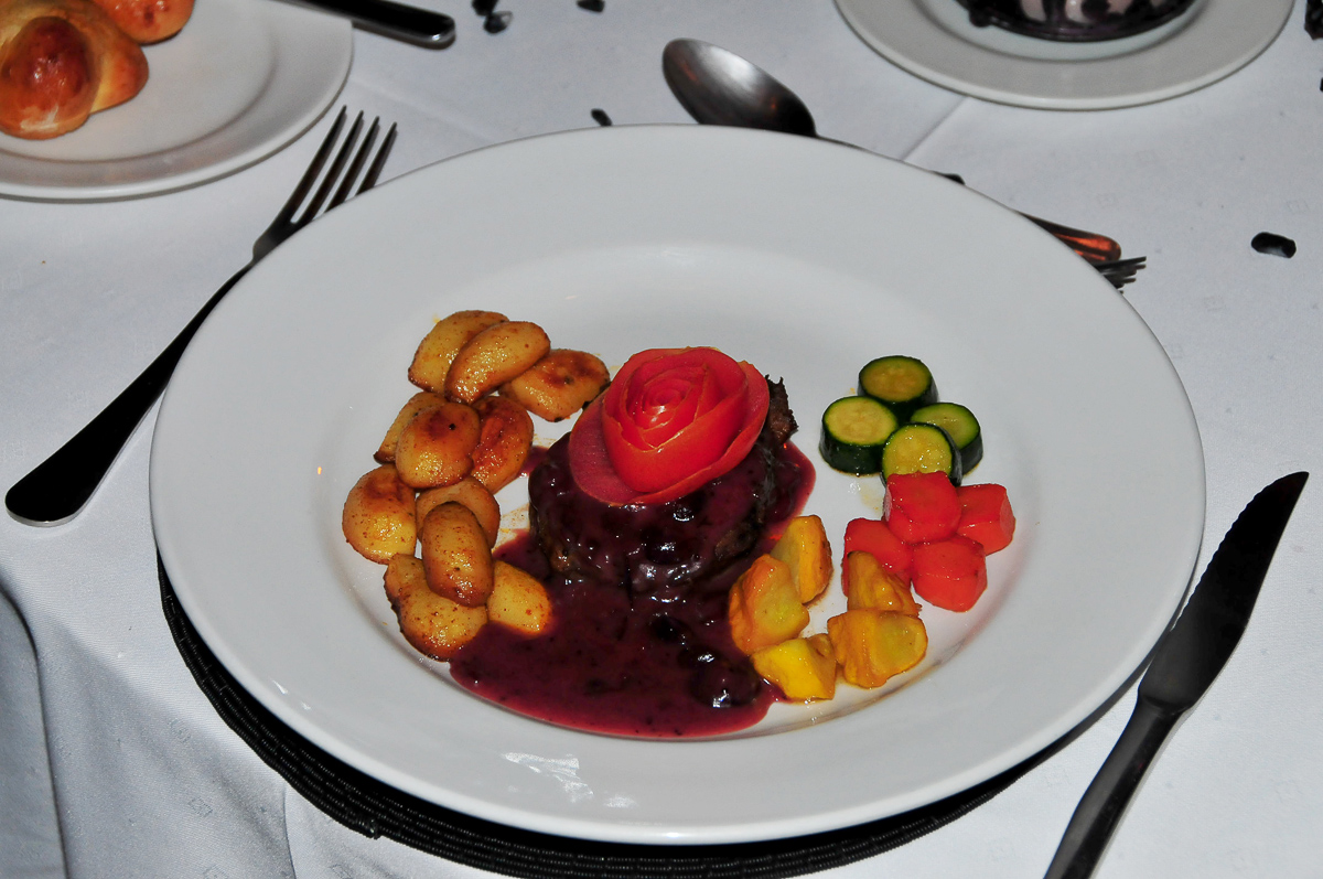 Dinner of Kudu steak at Tshukudu lodge