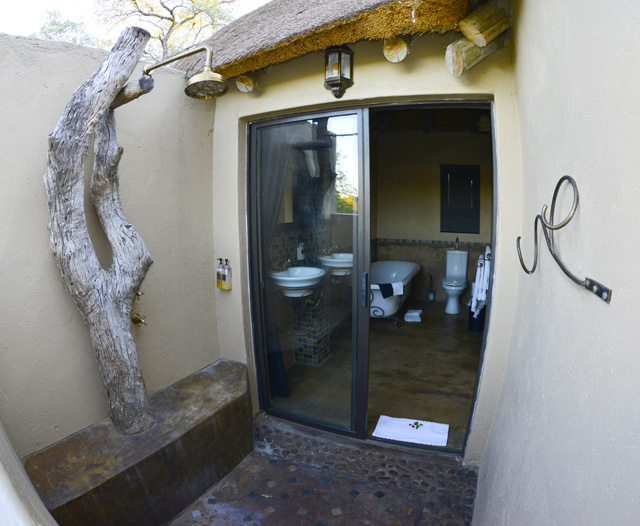 Showering outdoors Showering outdoors