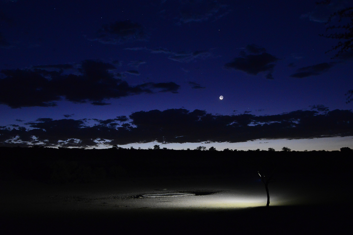 the moon over Urikaruus camps waterhole