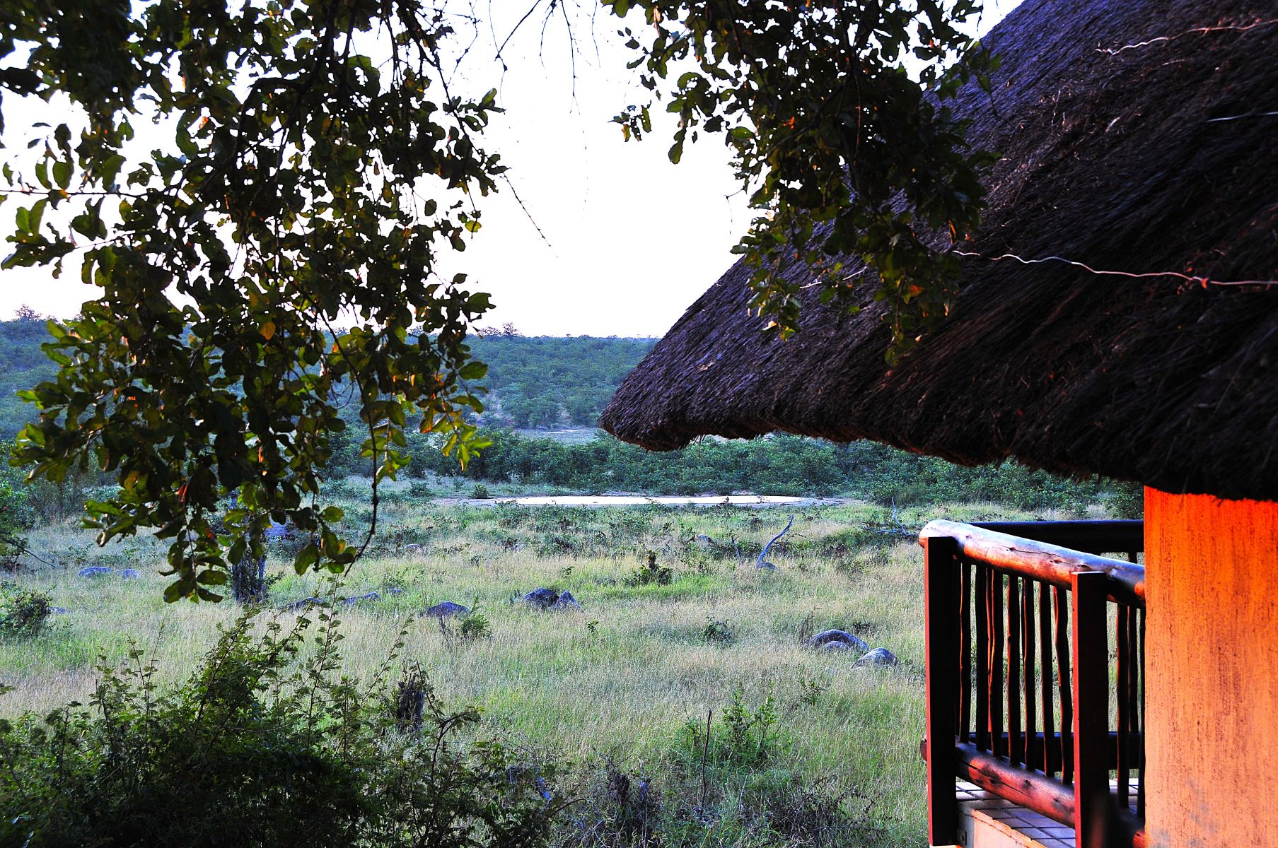 View of the waterhole from the bedroom at Boulders in the Kruger