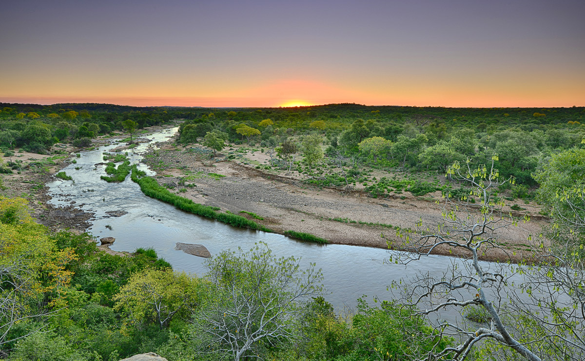 View of Mutale River from Mutale Falls Tented camp in Makuya Park in the Greater Kruger National Park