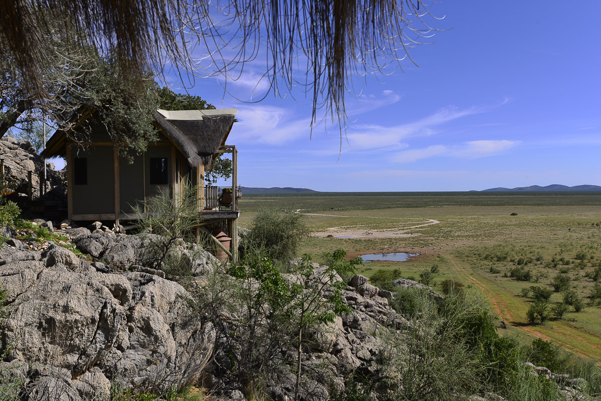 Waterhole view from chalet 14 at Dolomite camp