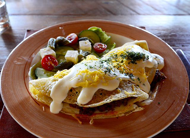 Savory mince pancake at Xaus Savory mince pancake at Xaus