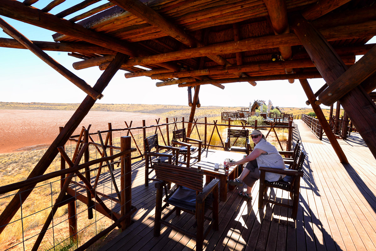 Drinks on the viewing deck at !Xaus Lodge
