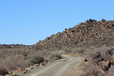 Traveling along the volcanic rock formations.