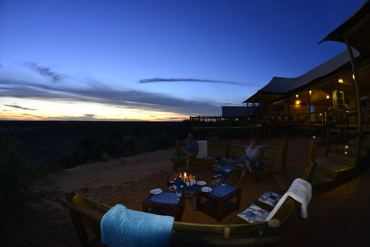 boma sunset at Polentswa tented camp