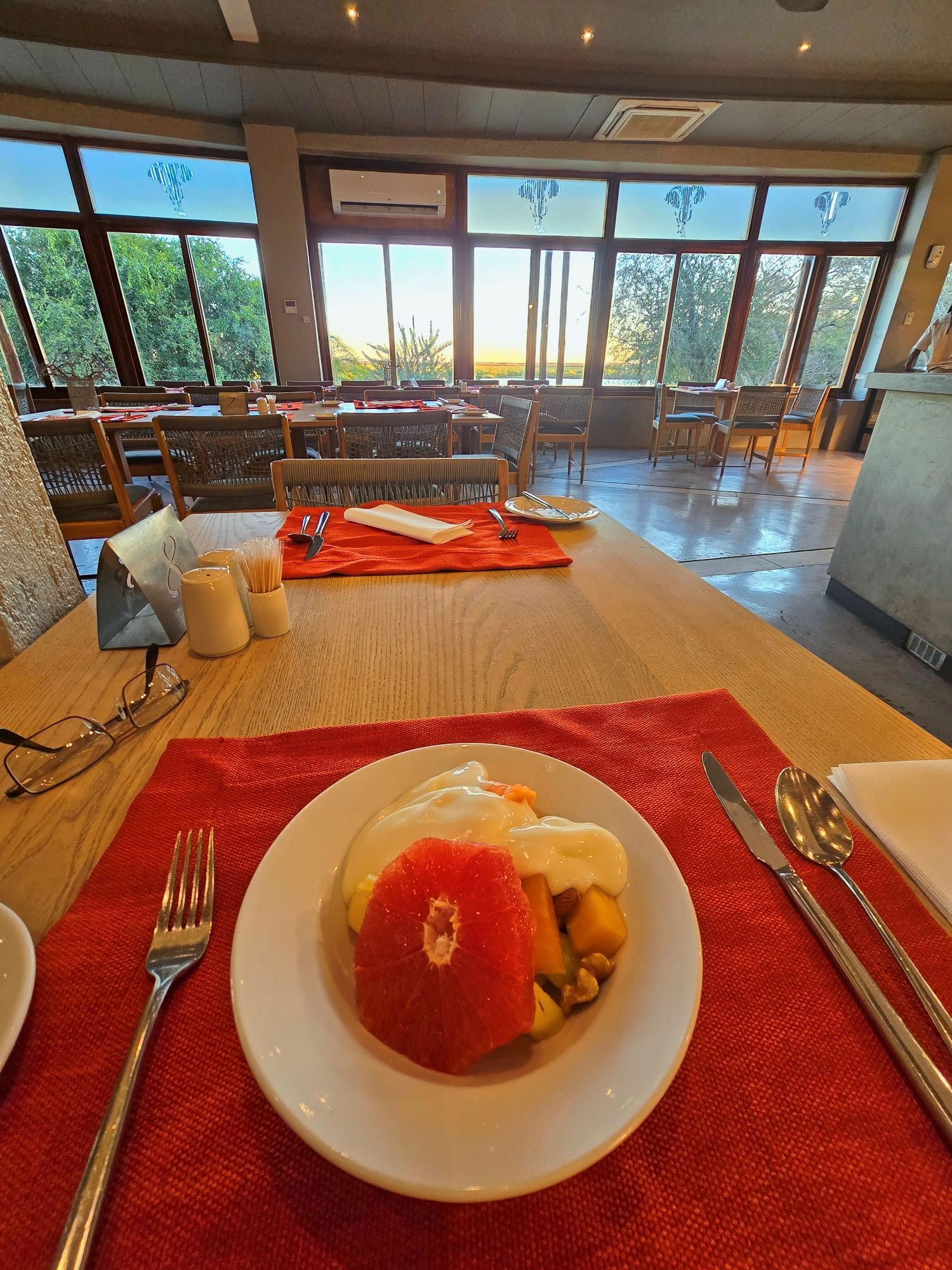 Mario's yoghurt breakfast at Cresta Mowana lodge