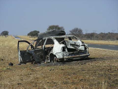 burnt-out car in Namibia burnt-out car in Namibia