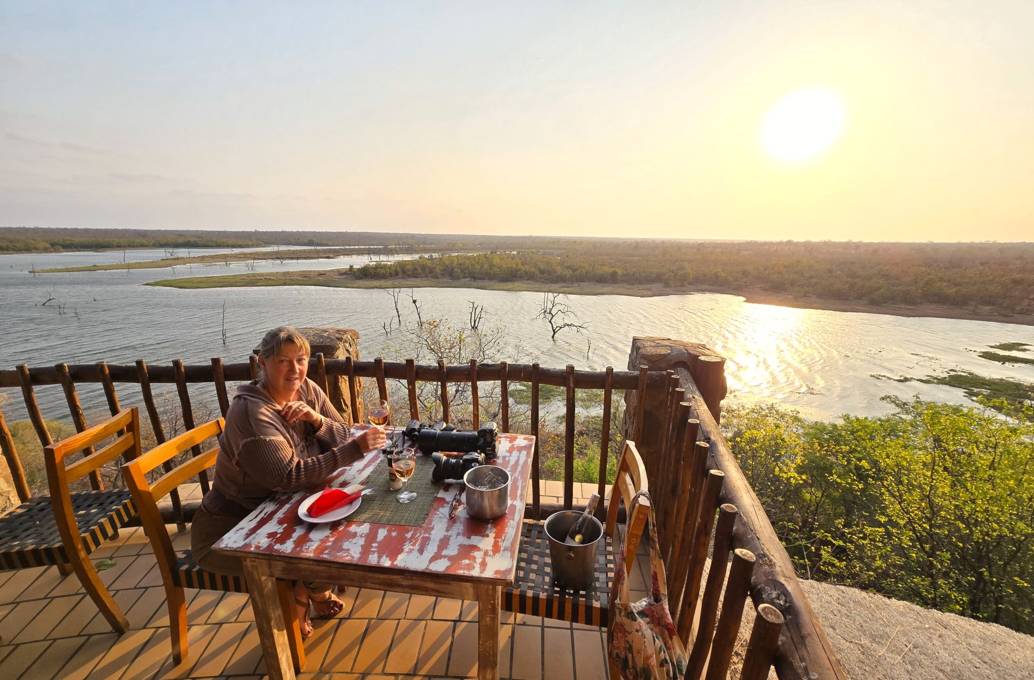 Dinner on the deck at Mopani camp in the Kruger