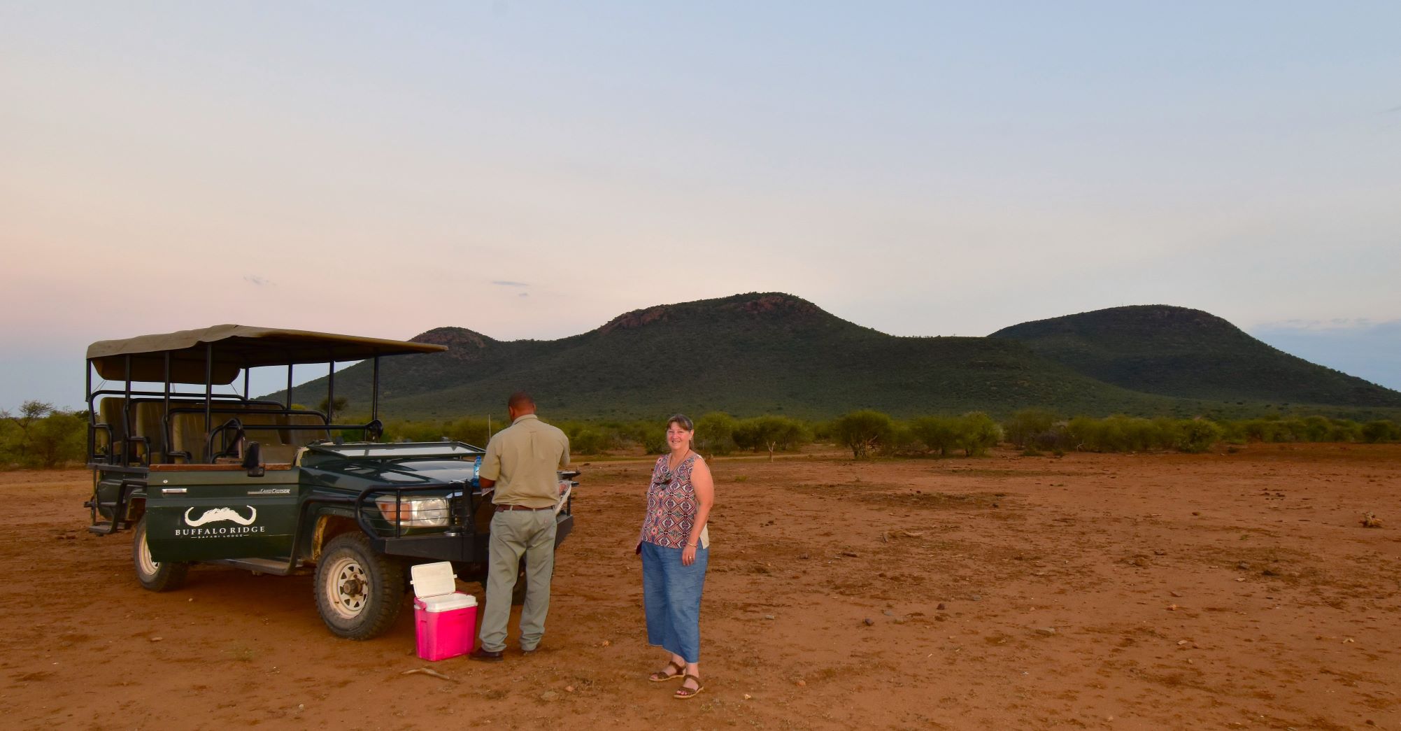 Drink stop while on game drive with Buffalo Ridge Lodge Madikwe