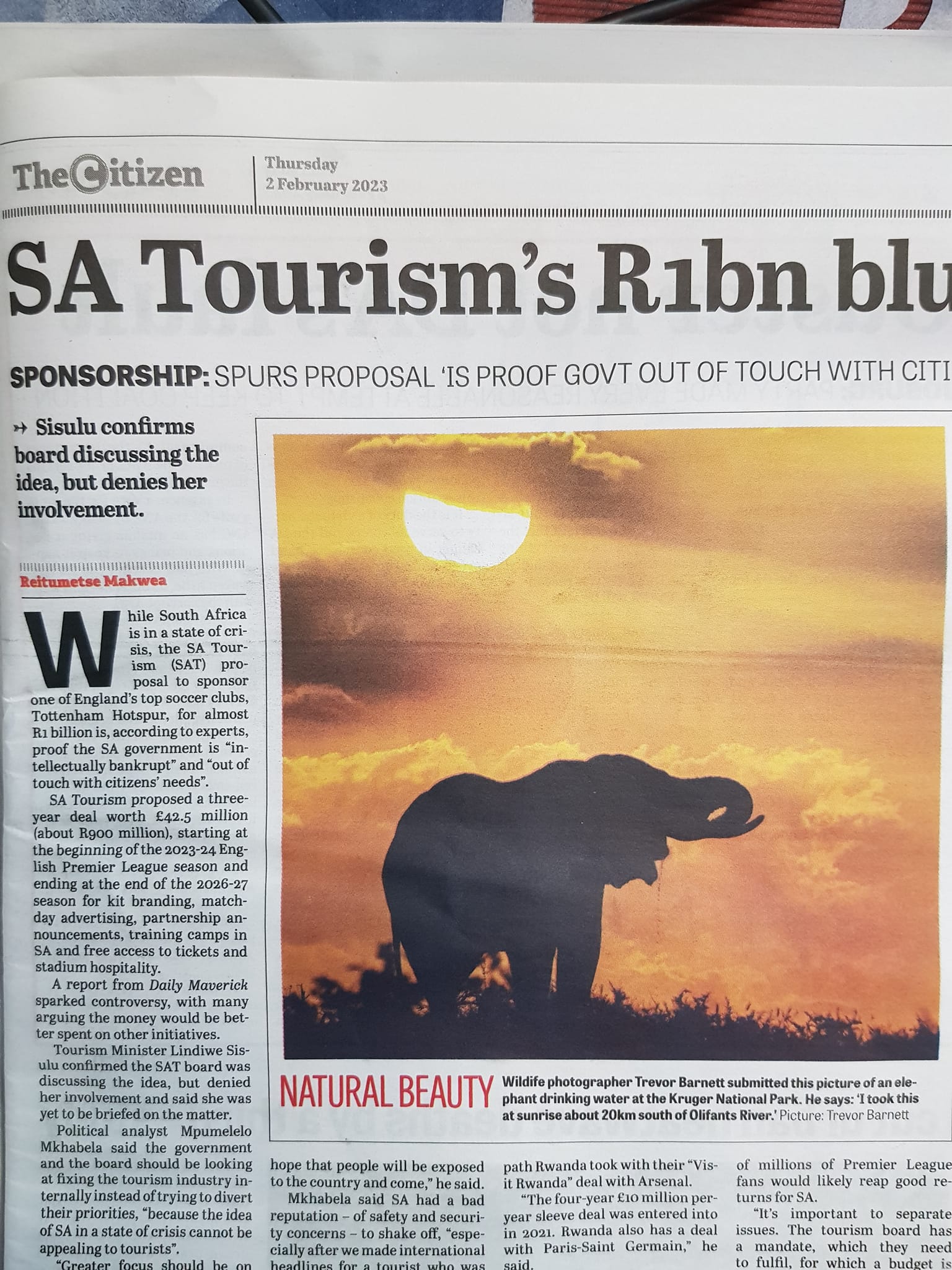elephant sunrise Citizen newspaper