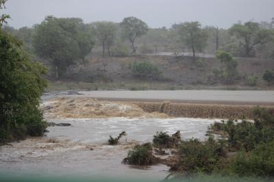 The Gasanfthombi  Dam overflowing.