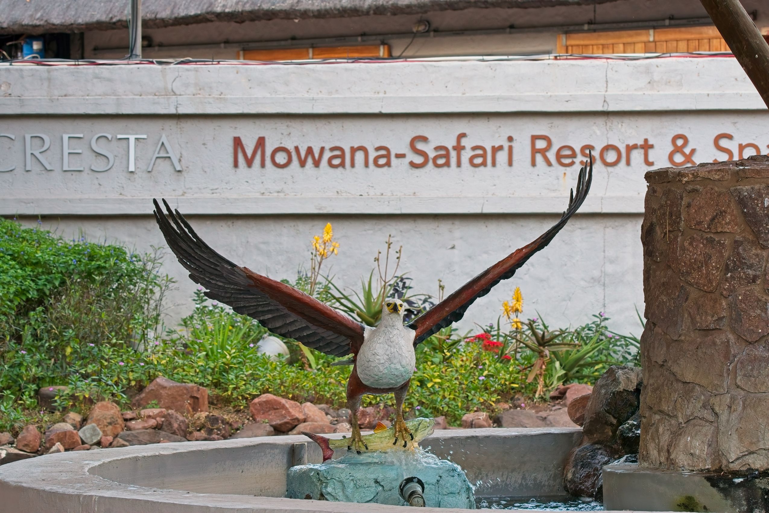 Fish eagle art at the entrance to Cresta Mowana Kasane Botswana