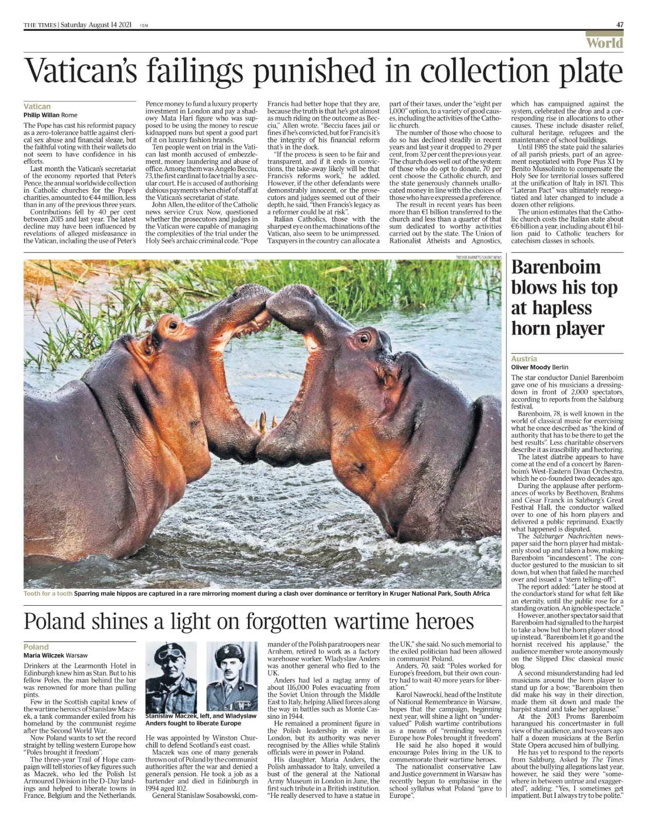 hippos fighting - Times of London