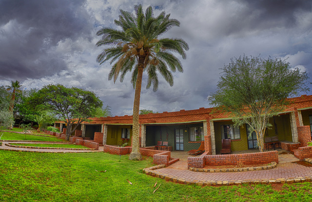 Kalahari Anib Lodge rooms and garden