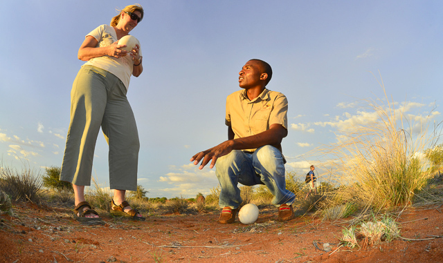 Kalahari Anib Lodge ostrich egg talk