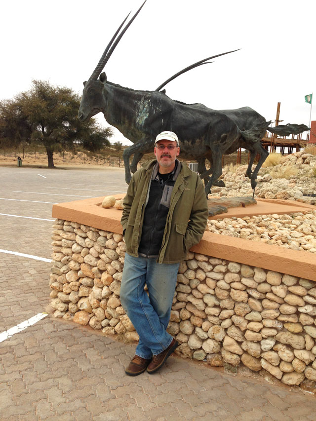 Mario at Kgalagadi entrance gate Mario at Kgalagadi entrance gate