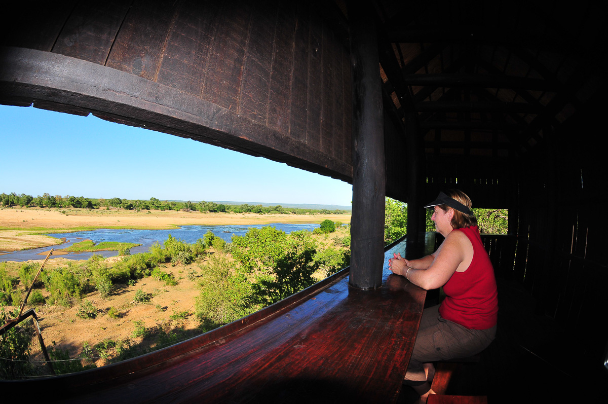 Inside Fish Eagle hide with a view of Letaba River