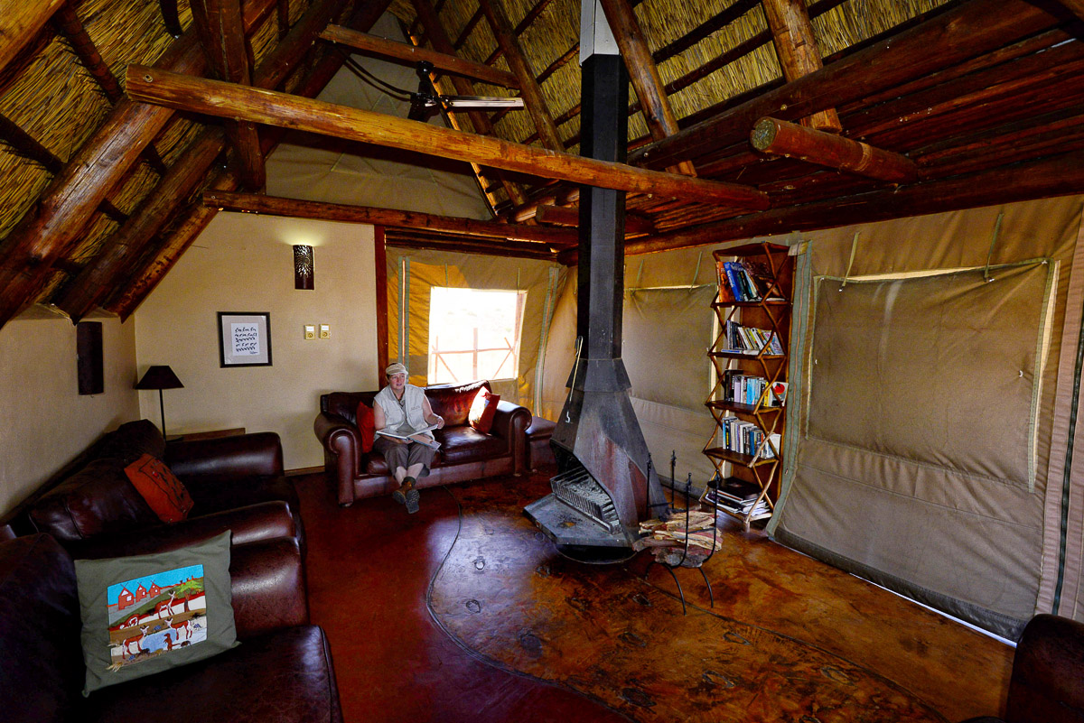 the lounge at !Xaus Lodge