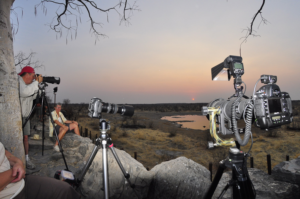 photographers at Moringa waterhole at Halai camp