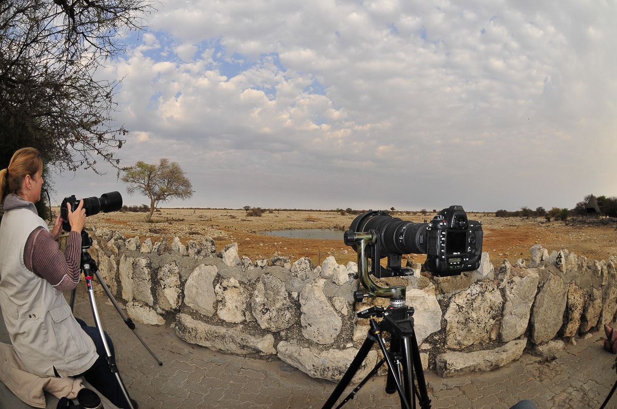 our setup at the Okaukuejo waterhole